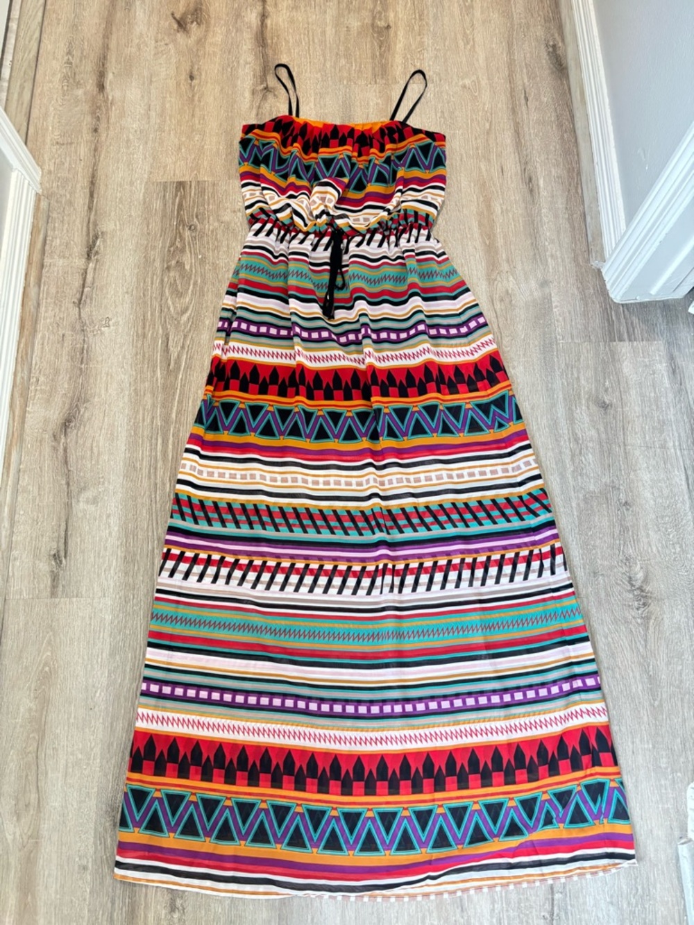 City Triangles Red, Orange, Purple & Teal Geometric Maxi Dress Like New - Picture 14 of 16